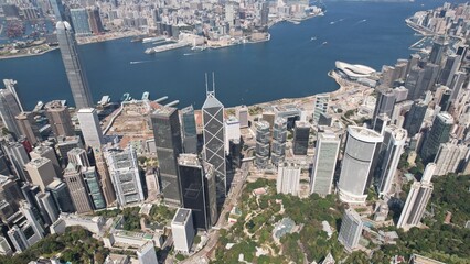 hong kong island central area drone point of view