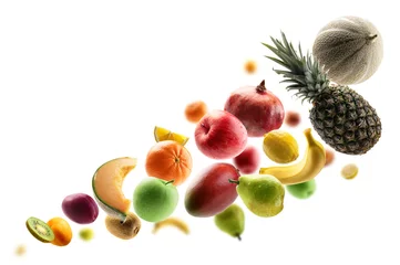 Tuinposter Fresh fruits levitate on a white background © butenkow