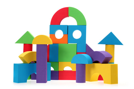 The toy castle from color blocks isolated on a white background 