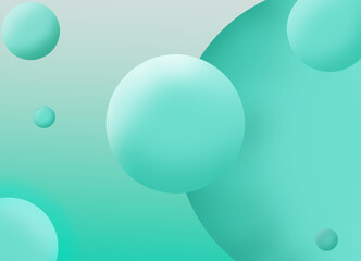 Abstract 3D liquid fluid circles green mint beautiful background with halftone texture.