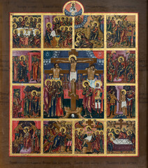 Icon of the Crucifixion with scenes from the Passion of Christ