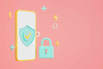 Smartphone and information protection, security padlock. Mockup display