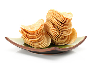 Potato Chips pyramid isolated on white background