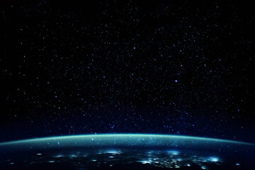 Stars over planet with blue atmosphere - obrazy, fototapety, plakaty