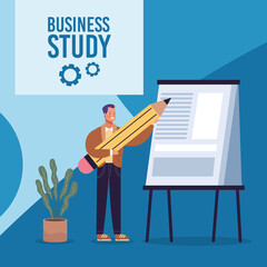 businessman writing in paperboard