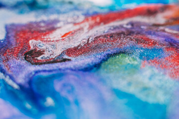 Obraz premium Fluid inks. Multicolor artistic background. Purple lavender pink blue paints mix