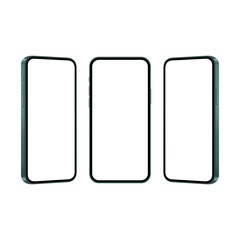 Modern Green Smartphones Mockups With Blank Screens, Front and Side View. Vector Illustration