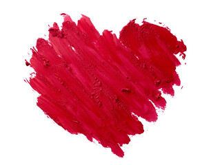 lipstick smudge or red color paint heart shape on white background love concept