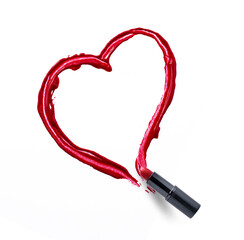 A heart symbol drawn by red lipstick on an isolated white background for banner or promotion