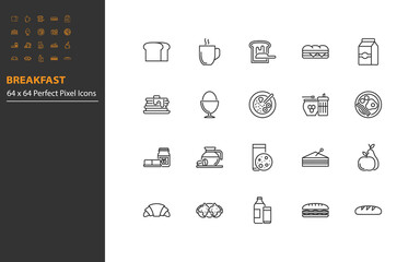 set of breakfast line icons