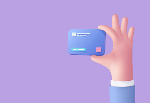 3D credit card money financial security for online shopping, online payment credit card with payment protection concept. 3d render for business finance, online shopping for security with hand concept