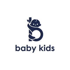 Fototapeta premium baby logo smiling children holding tree on white background with blue logo color