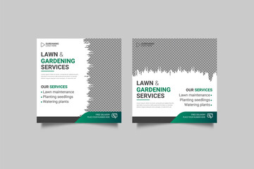 Lawn garden or landscaping service social media post and web banner template design concept