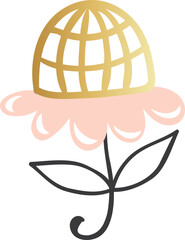 Decorative chamomile flower, floral illustration with leaves