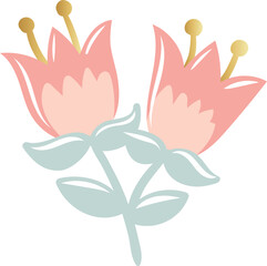 Decorative tulips with leaves, floral wedding illustration