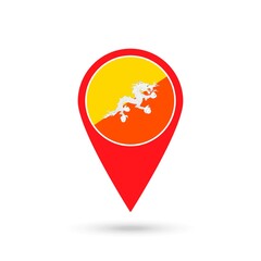 Map pointer with contry Bhutan. Bhutan flag. Vector illustration.