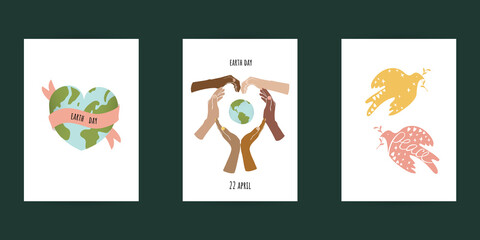 Earth Day. International Mother Earth Day. Environmental problems and environmental protection. Vector illustration. Caring for Nature. Set of vector illustrations