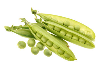 Fresh peas on white background