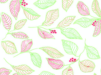 Tropical leaves drawing seamless pattern. Abstract Palm leaf line art, silhouette on luxury rustic background. Creative tropics illustration for wallpaper, textile design. Vector art