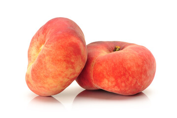 chinese flat peaches on white background 