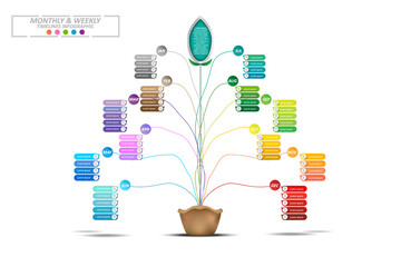 Modern business horizontal timeline process chart infographics template. Vector banner used for presentation. Abstract elements of graphic weekly plan. Vector EPS10