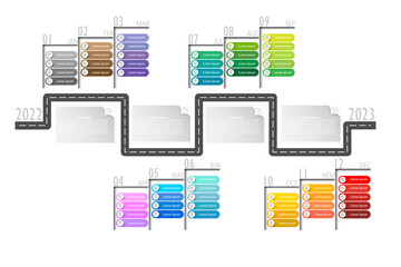 Modern business horizontal timeline process chart infographics template. Vector banner used for presentation. Abstract elements of graphic weekly plan. Vector EPS10