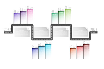 Modern business horizontal timeline process chart infographics template. Vector banner used for presentation. Abstract elements of graphic weekly plan. Vector EPS10