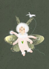Postcard design "Magic Moth with Paper Crane"
