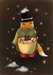 Postcard “Christmas card with mister Fox”