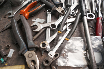 Fototapeta na wymiar Close-up photo of different tools for auto repair