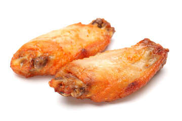roasted chicken wings on white background