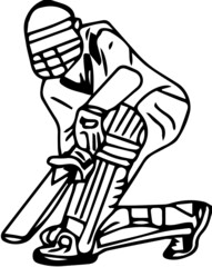 Line art illustration of famous scoop cricket shot of the legend batsman in cricket match, Outline sketch of Cricket Shot
