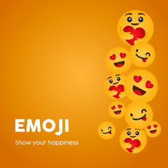 Set of Emoji with Love, laughter and happiness. Colored flat vector illustration.