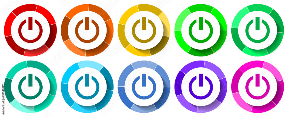 Aufkleber Power icon set, start flat design vector illustration in 10 colors options for mobile applications and webdesign