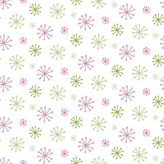 Hand drawn snowflake-flowers. Seamless pattern in pastel colors