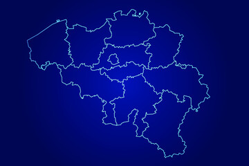 Belgium Map of Abstract High Detailed Glow Blue Map on Dark Background logo illustration 