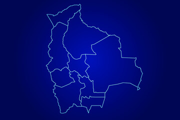 Fototapeta premium Bolivia Map of Abstract High Detailed Glow Blue Map on Dark Background logo illustration 