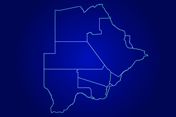 Fototapeta premium Botswana Map of Abstract High Detailed Glow Blue Map on Dark Background logo illustration 