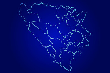 Fototapeta premium Bosnia Map of Abstract High Detailed Glow Blue Map on Dark Background logo illustration 