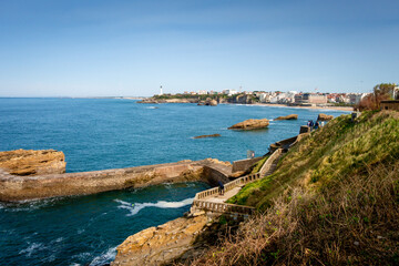 Fototapeta na wymiar Gamaritz Dam rock and seaside in biarritz
