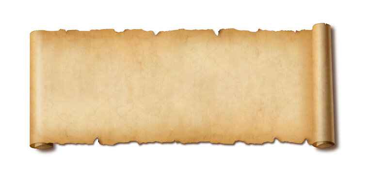 Old paper horizontal banner. Parchment scroll isolated on white with shadow