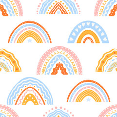 Baby nordic hand-drawn rainbow seamless vector pattern