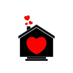 House and heart icon. Love and family sign isolated on white background - obrazy, fototapety, plakaty