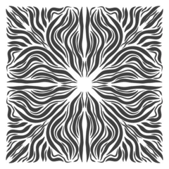Abstract ornament of silhouette flowers in a square. Print for the cover of the book, postcards, t-shirts. Illustration for rugs or tiles.
