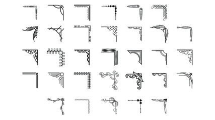 Set Hand Draw Of Corners Different Shapes Flower Decoration Vector Design Doodle Sketch Style For Wedding And Banner