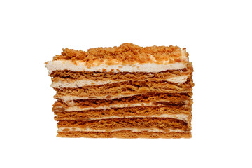 A piece of honey cake, isolated on a white background
