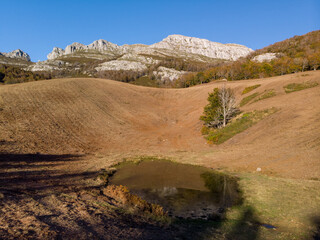 Mountains in Autumn from a Drone View