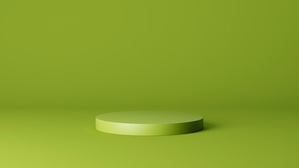 green cylinder or stand on green background, pedestal or podium for advertising or sale, template or source, 3d rendering