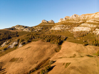 Mountains in Autumn from a Drone View