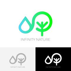Infinity nature logo - a drop of water and tree or plant symbol. Ecology, environment and agriculture vector icon.